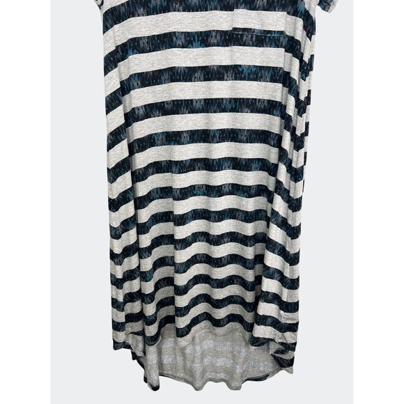 LuLaRoe Carly Striped Short Sleeve High-Low Dress Gray & Teal Comfortable Small - Picture 3 of 14